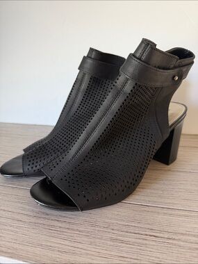 a.n.a Black Perforated Peep-Toe Block Heel Sandals